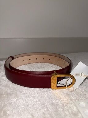 Khaite Saddle Leather Belt, 85, Burgundy